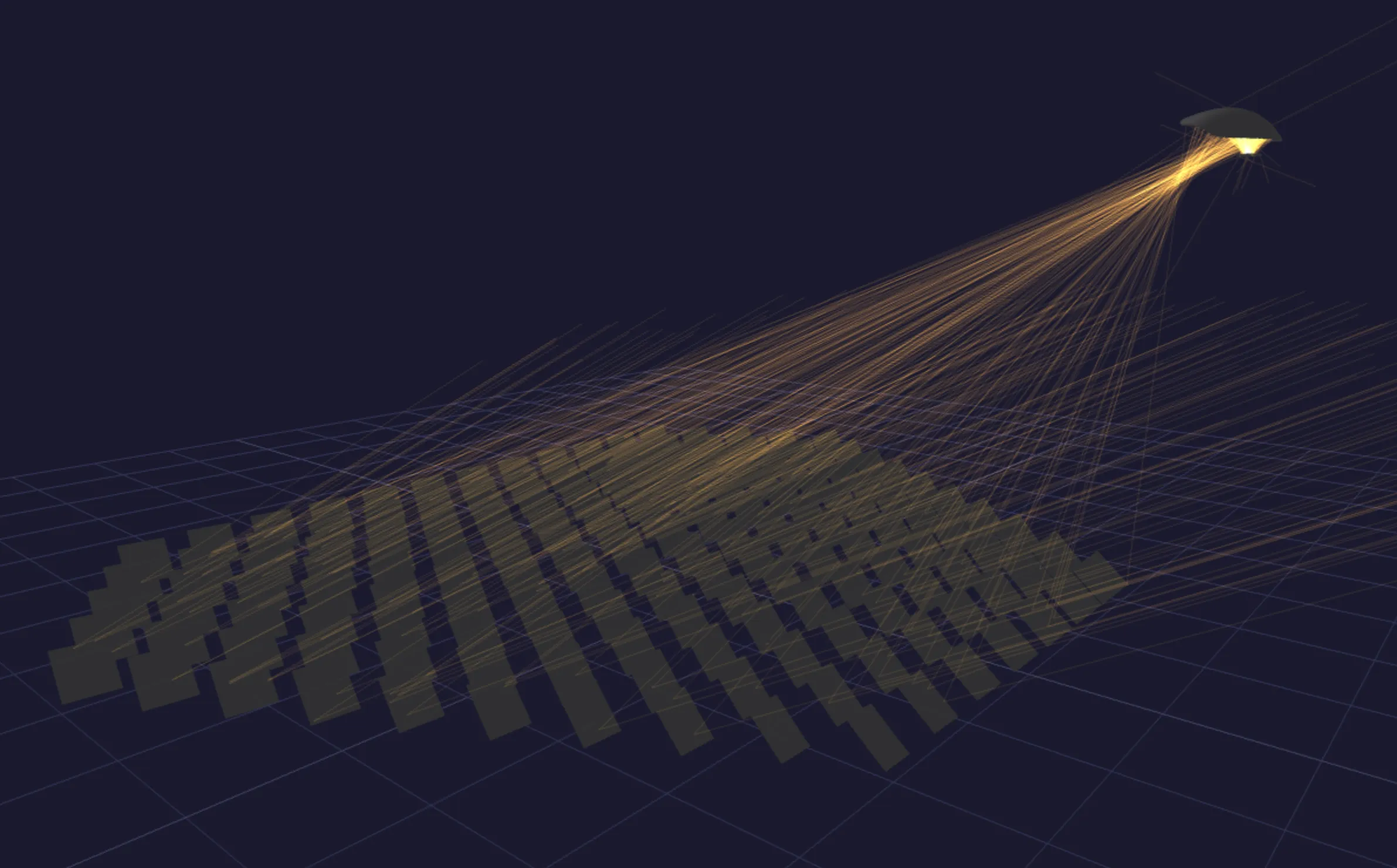Ray-traced heliostat reference field focusing sunlight onto a tower receiver