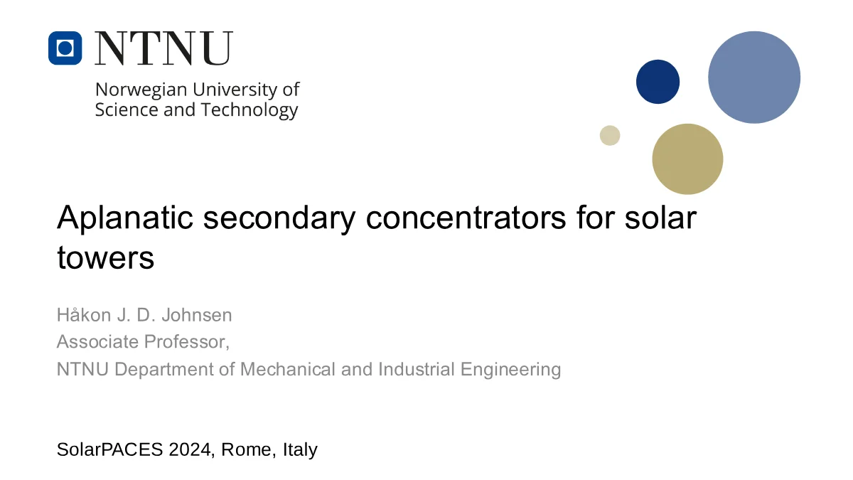 Page 1: Slide 1: Aplanatic secondary concentrators for solar towers