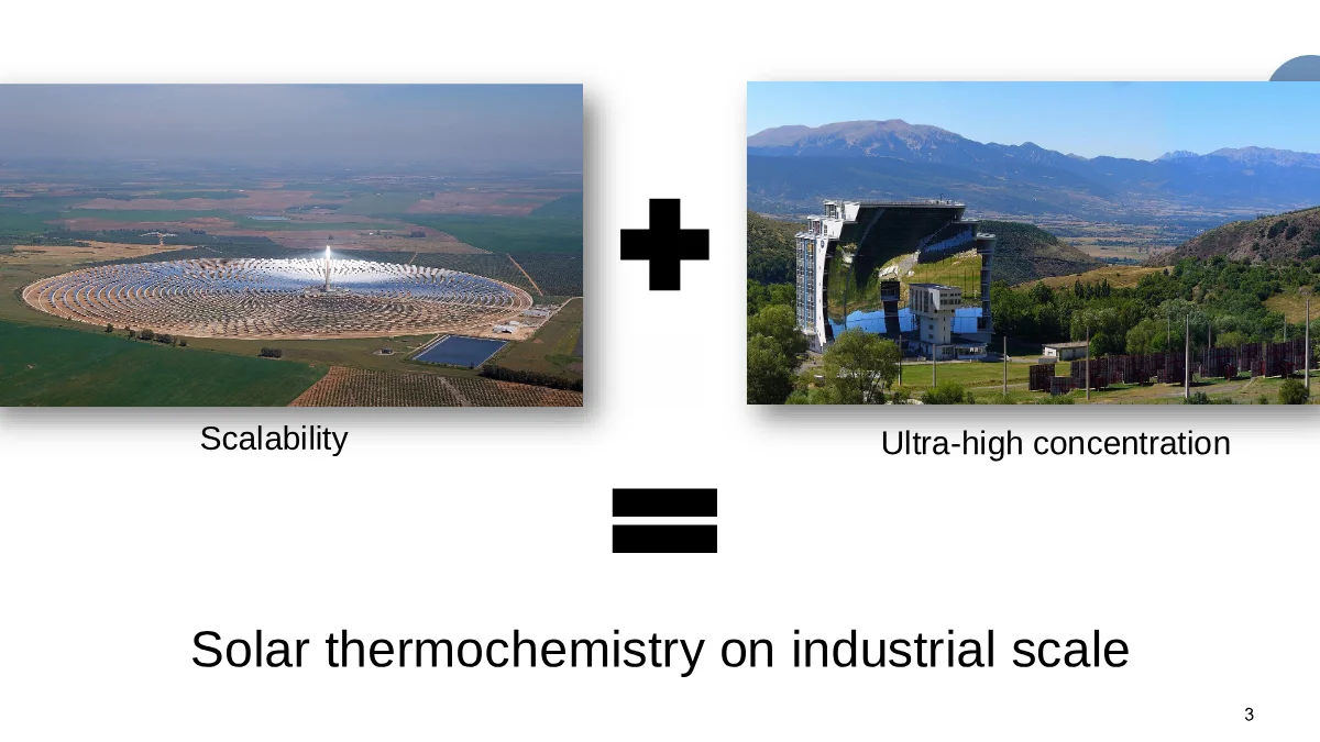 Page 3: Slide 3: Industrial-scale solar thermochemistry